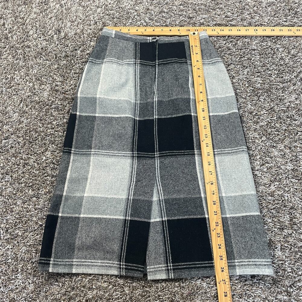 Vtg Pencil Skirt Size 8 Black Gray Plaid Check Midi Office Academia Preppy 90s - Picture 12 of 14